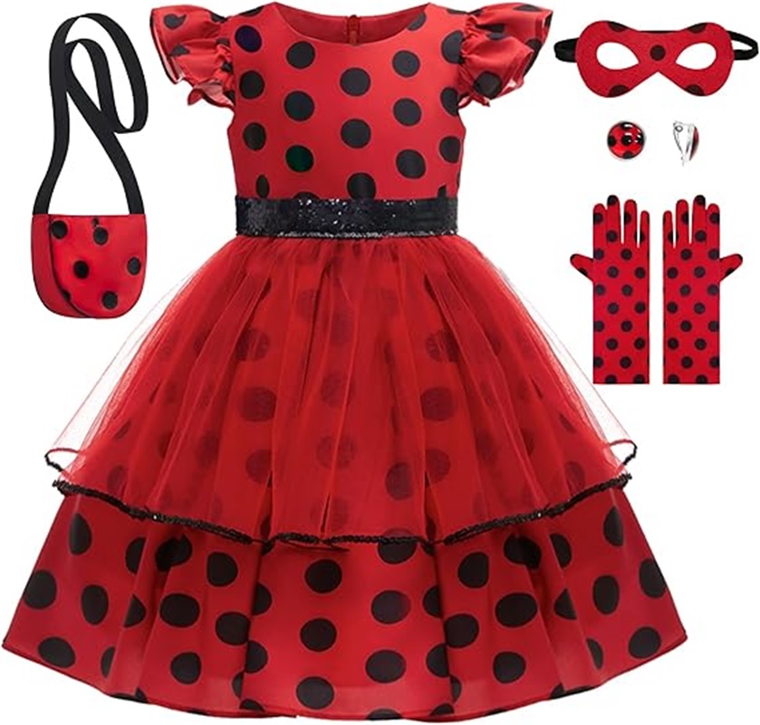 Baby Clothing Sizes - Kızlar Cosplay Kostüm Puantiyeli Kırmızı Elbise