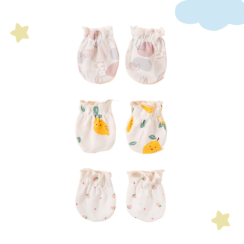 Baby Mittens Scratch - 3 Çift %100 Pamuk Yumuşak ve